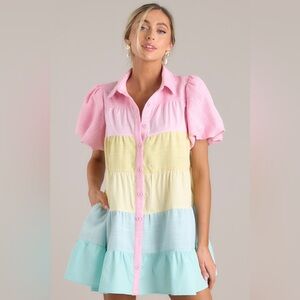 Peach Love California Pastel Button Down Collard Mini Dress